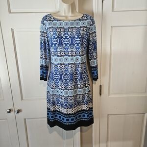 Vince Camuto Blue and White Patterned Midi Dress